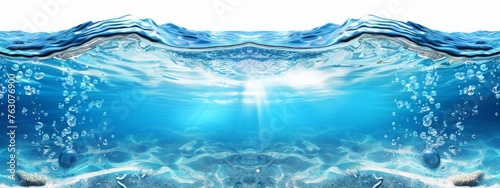 water wave underwater blue ocean swimming pool wide panorama background sandy sea bottom isolated white background