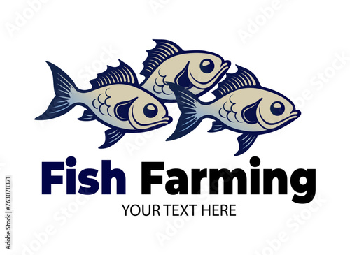 Fish farming or pisciculture creative logo. Three fish emblem. Growing fish element.