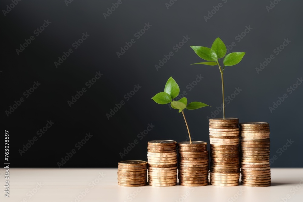 Financial Growth and Sustainable Investment Concept. Green plant leaves ...