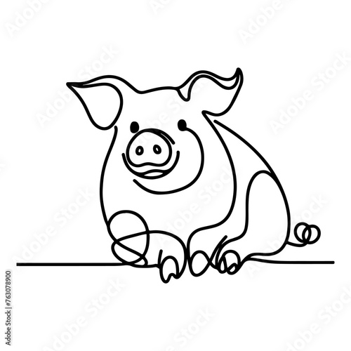 hand draw black sketch Big fat pig vector illustration isolated on white background