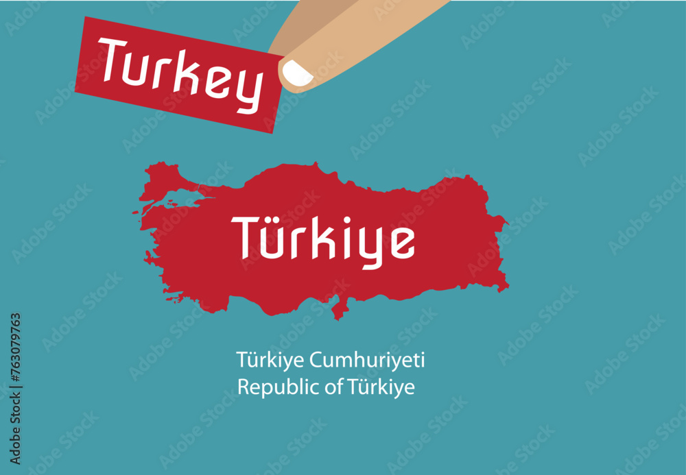 Turkey changes its name into Türkiye as a rebrand concept. editable clip art - obrazy, fototapety, plakaty 