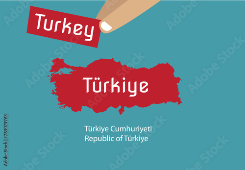 Turkey changes its name into Türkiye as a rebrand concept. editable clip art photo