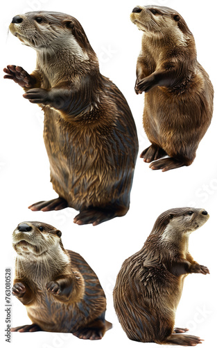 The otter, featuring small claws, is presented against a plain white background. © Tanaz