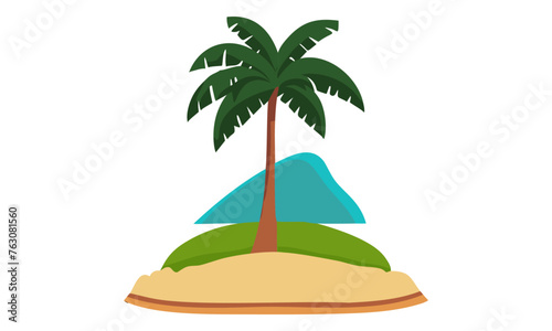 Cute Palm Tree & Island Sand Beach Vector Isolated on White