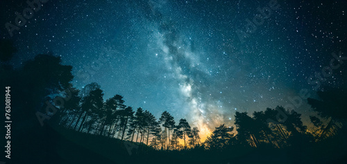 Majestic milky way over a tranquil forest