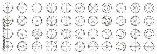 Crosshair, gun sight icons. Bullseye, target or aim symbol. Military rifle scope mark sign