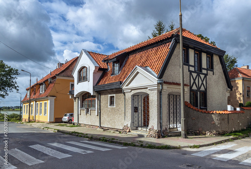 House in historical part of Morag town in Warmia Nazury region of Poland