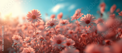 розовые цветы на фоне голубого неба © Irina