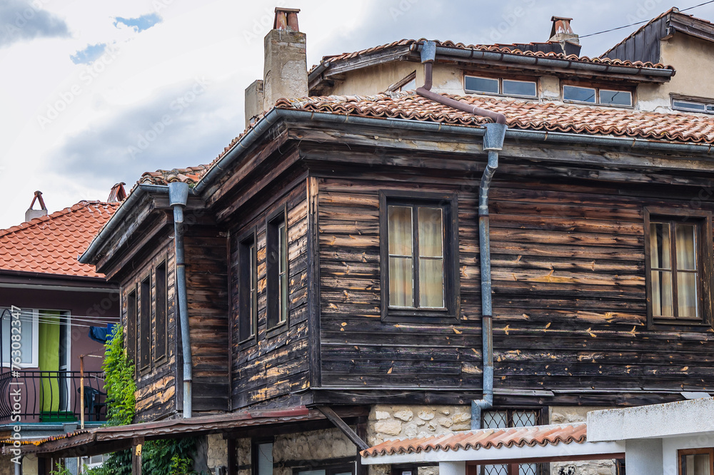 Wooden houses in Old Town of Nesebar on Black Sea shore, Bulgaria