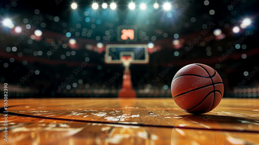 Basketball ball in the arena.