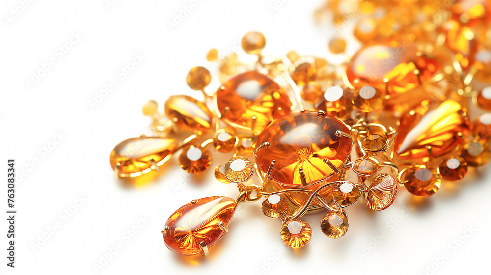 A gold and orange necklace with a large orange stone, amber A gold and orange necklace with a large orange stone, amber