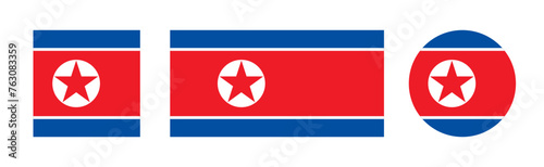 North Korea flag vector icon set. North Korean flag vector sign in round and square. Flag of North Korea or DPRK icon in circle photo