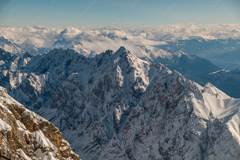 landscape with snow in the mountainous region in Bavaria 