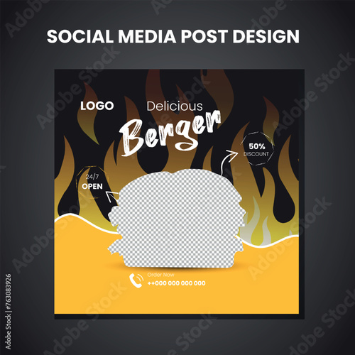 social media post design tamplate for facebook, instagram or others of  healthy food berger, pizza, cheaken etc.fully editable & layer organized EPS file. photo