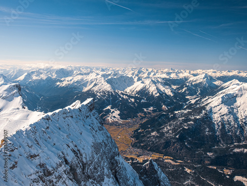 Snow-covered mountains in winter near Munich in March