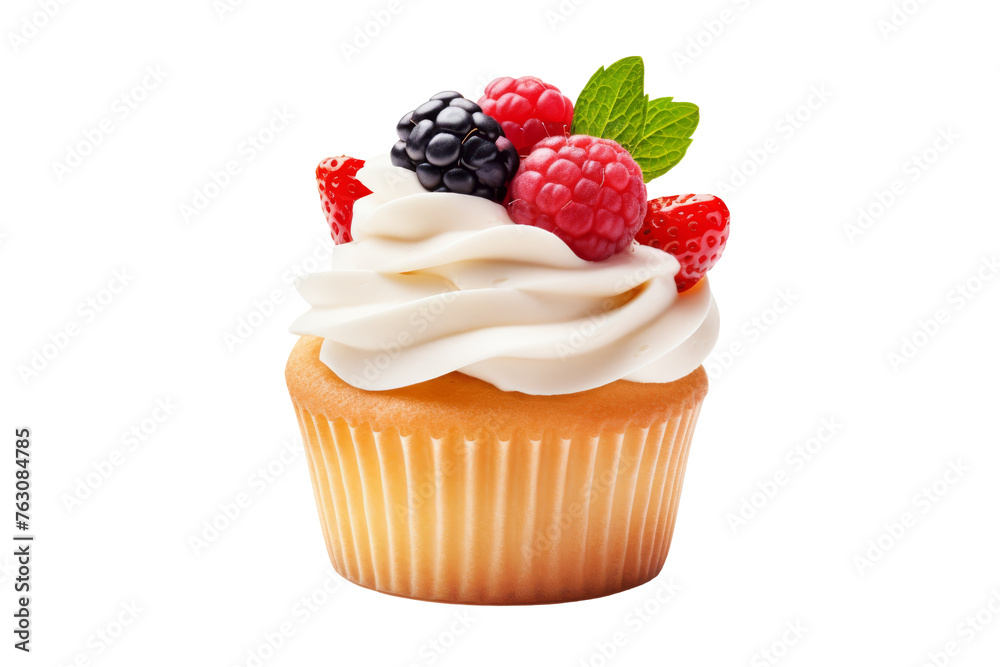 Fruits cupcake isolated on transparent background. 