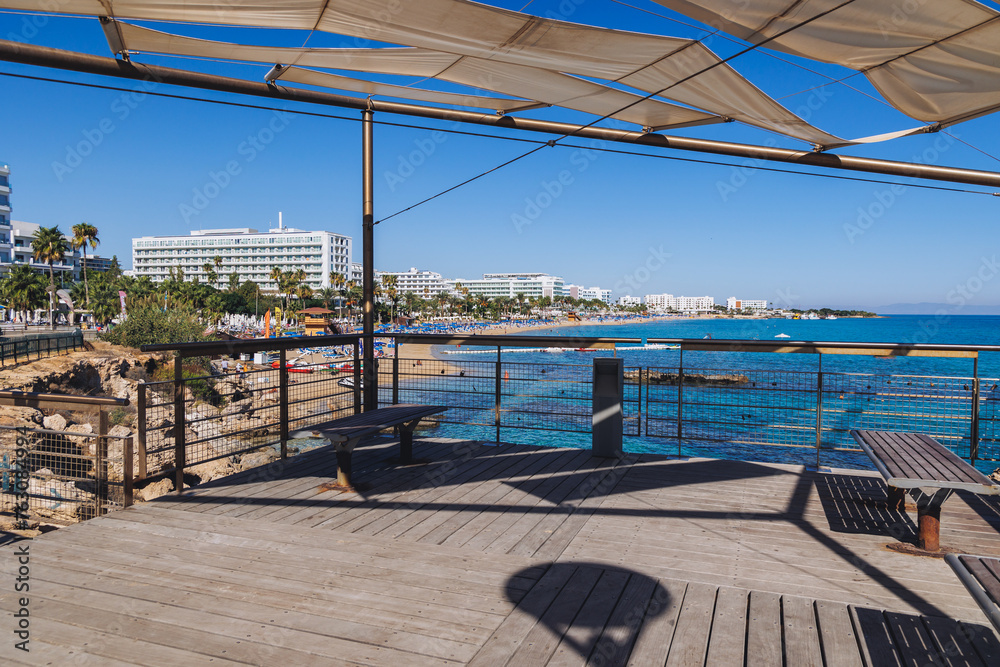 Fototapeta premium Viewing point on a boardwalk of Protaras tourist resort, Paralimni Municipality, Cyprus