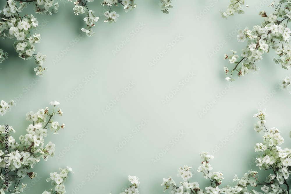 custom made wallpaper toronto digitalGreen background, with a frame of white flowers, layout for invitations, postcards, greetings