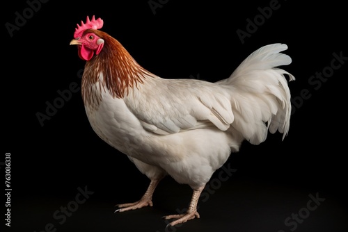 a white chicken with a red crest