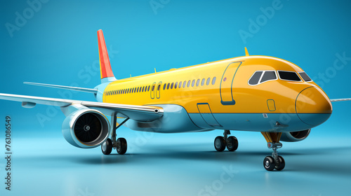 Passenger yellow airplane on dark blue background