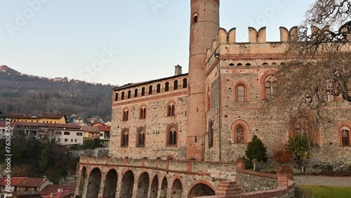 Villardora, province of Turin, Italy. December 16, 2023. Here is one of the best preserved medieval castles. Nice view from the gardens. photo