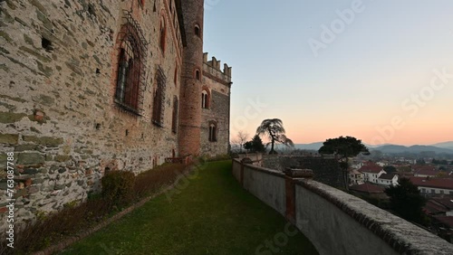 Villardora, province of Turin, Italy. December 16, 2023. Here is one of the best preserved medieval castles. Nice footage along the route of the walls. photo