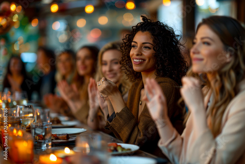 Empowered Women  Dynamic Discussions and Applause at a Cafe Business Meeting