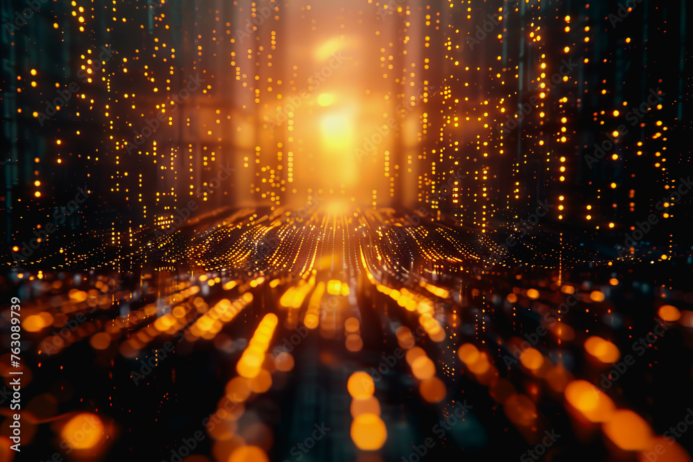 Fototapeta premium cyber security futuristic, dynamic data stream digital binary big data, and blockchain transactions 