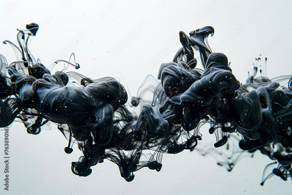 Capturing the mesmerizing dance of black ink blots in ultra HD high speed photography - obrazy, fototapety, plakaty 