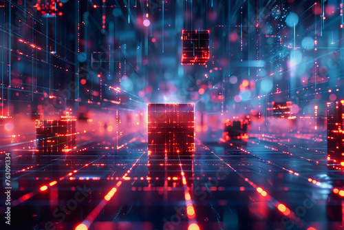 cyber security futuristic, dynamic data stream digital binary big data, and blockchain transactions  © Jirapong