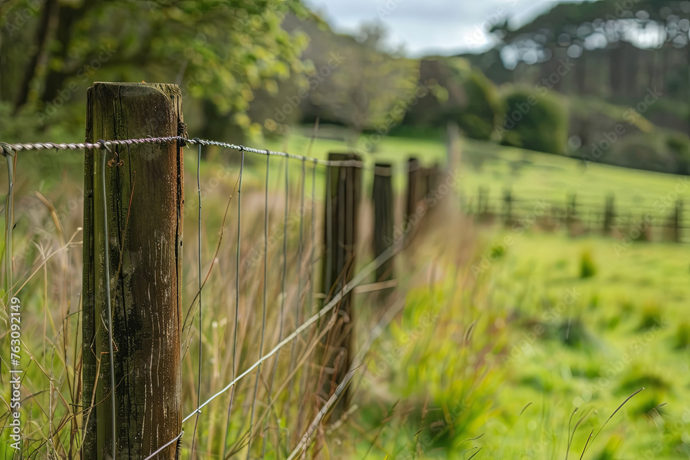 Electric fence post fencing a wildlife sanctuary Electric fence post fencing a wildlife sanctuary