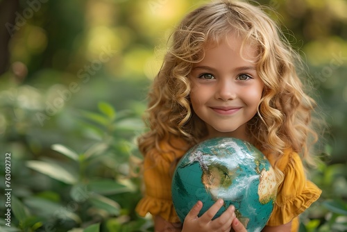 Little Girl Holding Green Globe