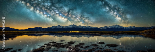 Marvel of a starry night sky in a remote location, with a silhouette of a distant mountain