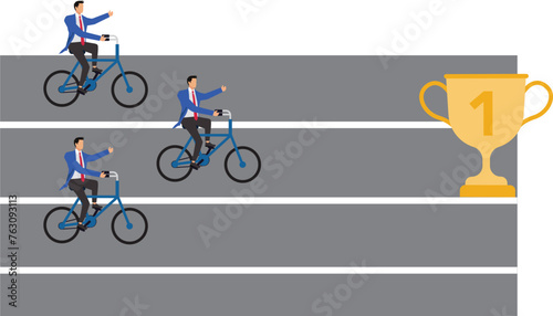 Business or professional competition, marketing competition, performance goals and competition, isometric three businessmen at the starting line