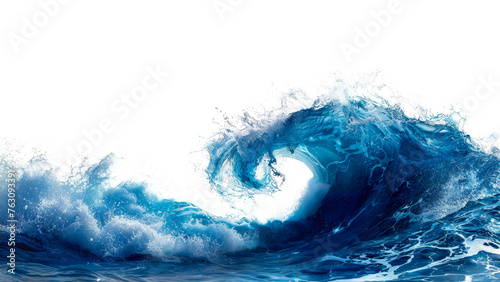 Curling blue ocean wave  cut out - stock png.