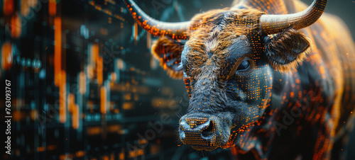 Bull forex market concept 3D illustration trading on the currency exchange. Digital Bull Bull market 3D Illustration