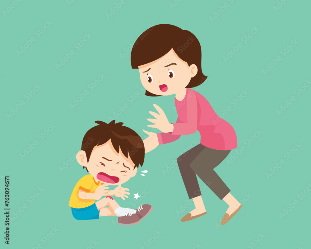 Comforting sad children with parent