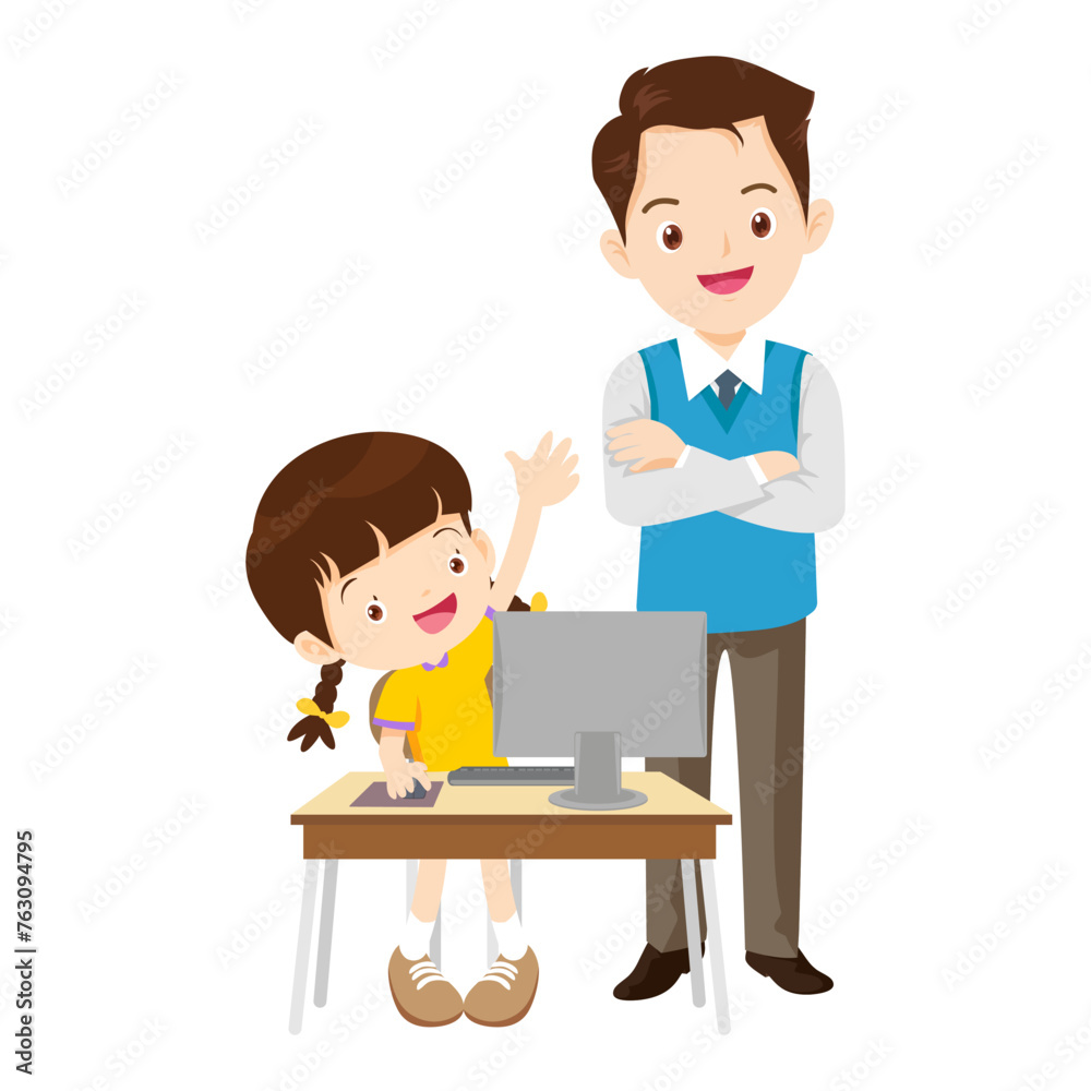 happy teacher and student learning computer happy teacher and student learning computer
