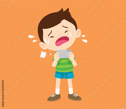 crying angry kid addicted mobile phone