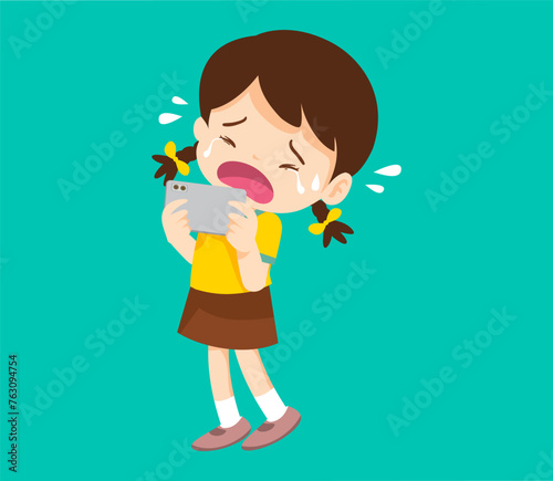 crying angry kid addicted mobile phone