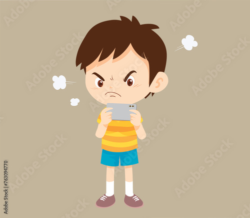 crying angry kid addicted mobile phone