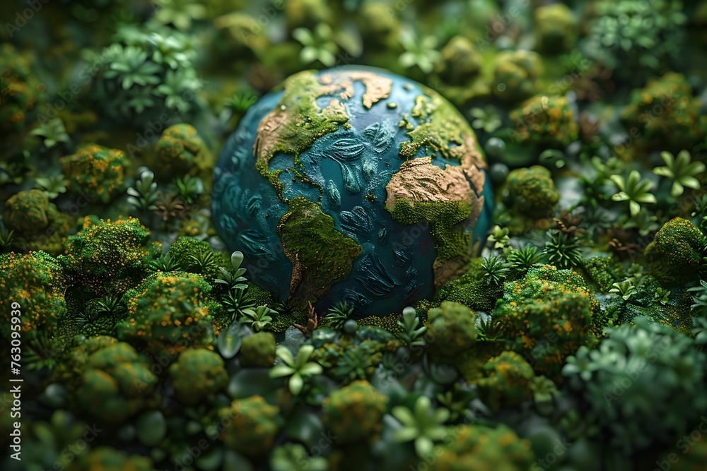 Green Globe Surrounded by Trees and Bushes Green Globe Surrounded by Trees and Bushes