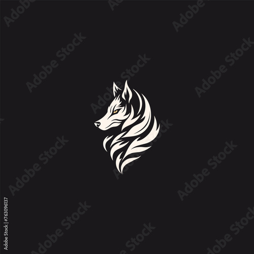 Wolf head flat logo design vector template