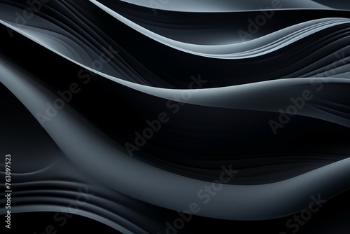 This black and white composition features a series of wavy lines curving and intersecting in an abstract manner. The lines create a sense of movement and rhythm, producing an intriguing visual pattern