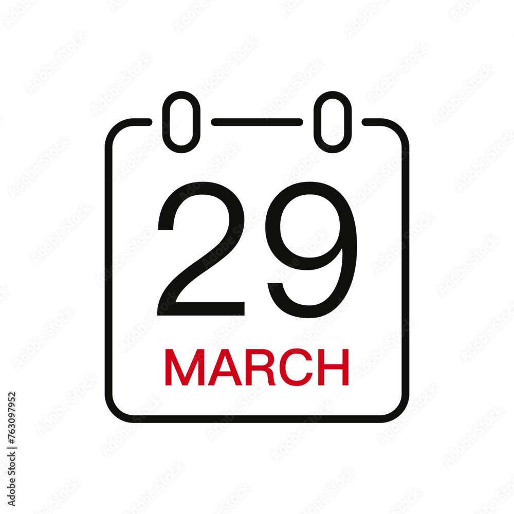 March 29 date on the calendar, vector line stroke icon for user interface. Calendar with date, vector illustration. March 29 date on the calendar, vector line stroke icon for user interface. Calendar with date, vector illustration.