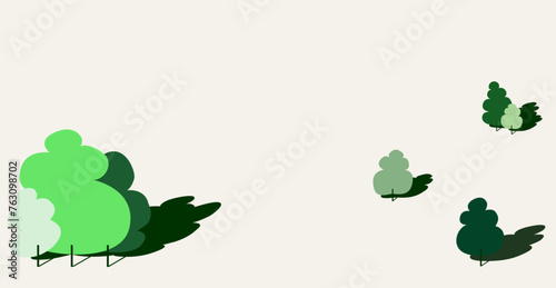 Set of trees and shadows with blurred green tones drawn with pastel brush / easy to change all color and tone / Isolated on background