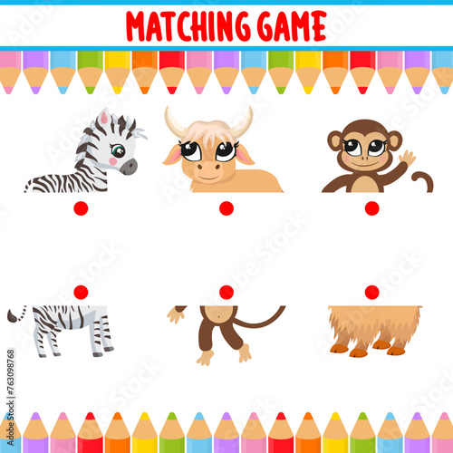 Fototapeta Naklejka Na Ścianę i Meble -  Matching children educational game match objects Vector Image