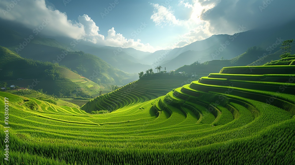 panoramic vista of a sprawling rice