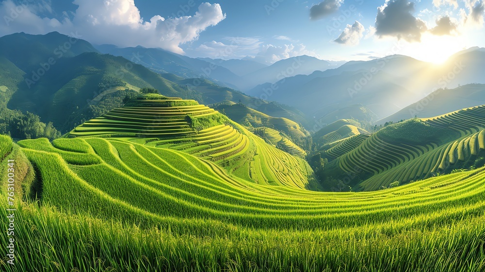 panoramic vista of a sprawling rice