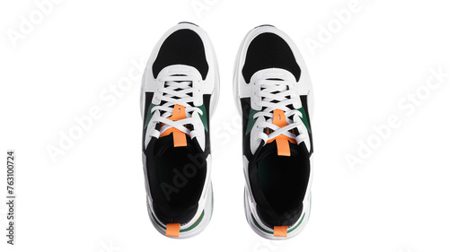 Pair of new unbranded black sport running shoes or sneakers isolated on white background with clipping path